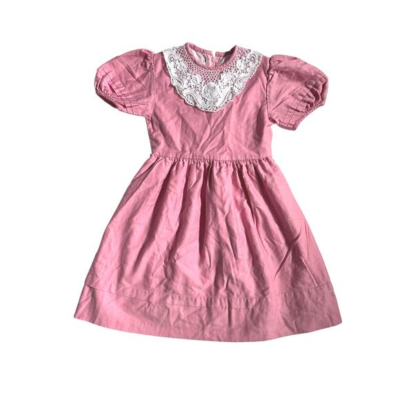 Sylvia Whyte Girls Fancy Pink Puff Sleeve Lace Tea Party Dress - Picture 1 of 8